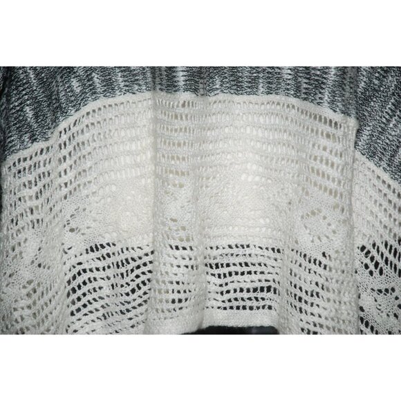 Energe World Wear Ladies Gray White Cardigan Sweater SZ L Open Front Lace LS - Picture 10 of 12